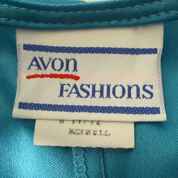 AVON Vintage Teal Turquoise Blue Satin Ruched V-Neck Midi Dress Size 8 - Picture 4 of 5